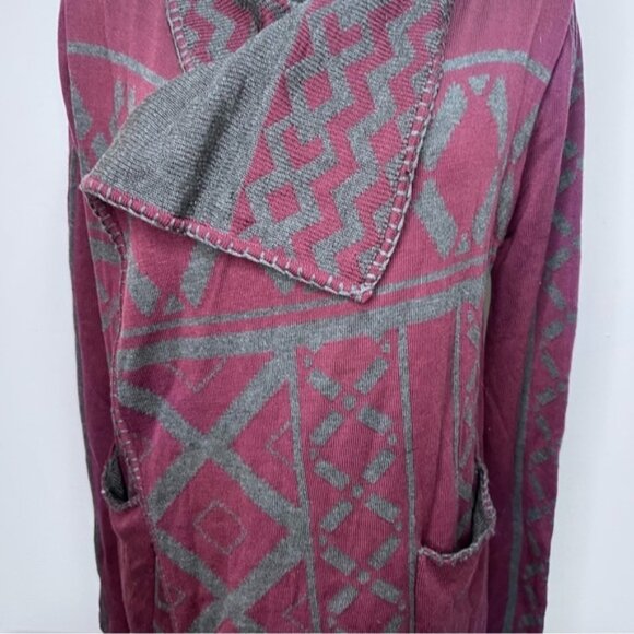 Melissa Nepton Burgundy Grey Cardigan Sweater Open Front Drape - Picture 3 of 12